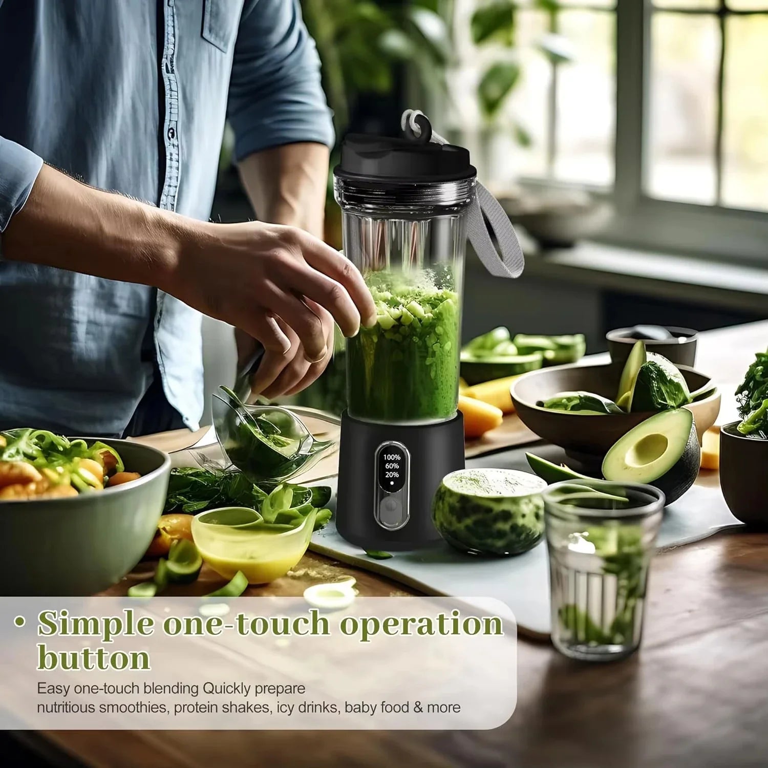 Portable Blender 180W | USB Rechargeable Smoothie Maker | 4000mAh Battery, 18,000 RPM, Travel Cup