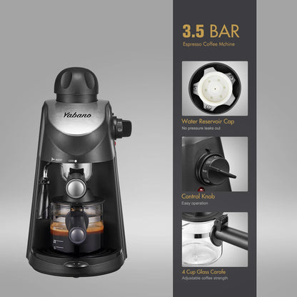 Steam Espresso Machine | 3.5 Bar Pressure, Milk Frother & 4-Cup Brewing