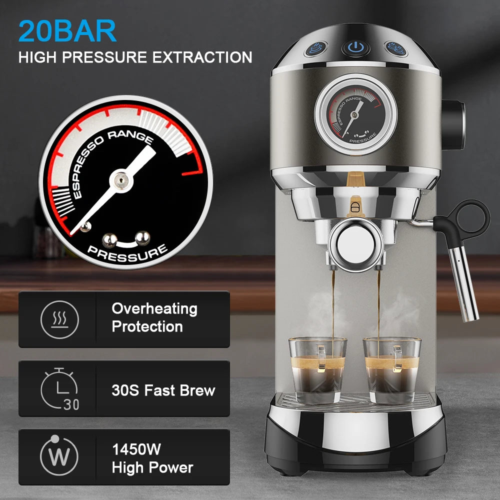 Espresso Machine with Steam Wand and 1.1 L Tank, Optional Separate Grinder