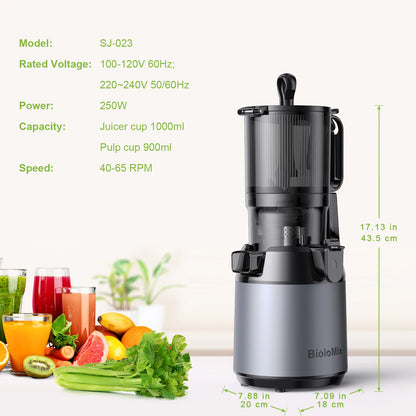 Cold Press Juicer Machine | Wide Chute Slow Masticating Juicer with Quiet Motor, Triple Filter & Easy Clean Rinse Plug | BPA-Free 150W Juicer Extractor