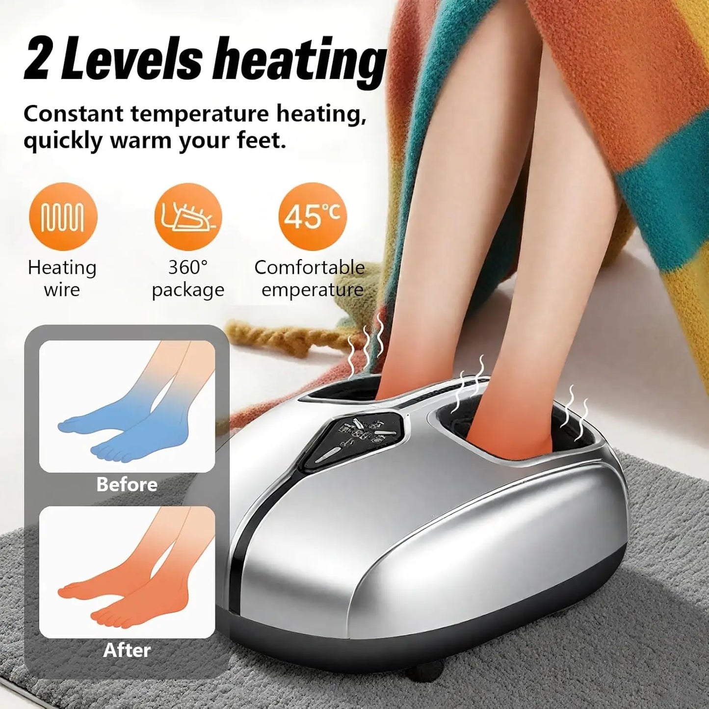 Shiatsu Foot Massager with Heat and Air Compression | 4 Modes, 5 Intensities, Deep Kneading Rollers & Remote Control