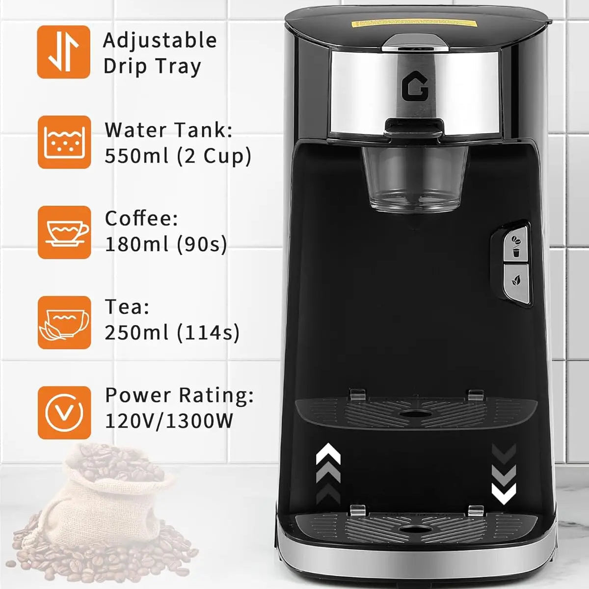 Single-Serve Coffee and Tea Maker for Cup-Style Pods, Grounds and Loose Tea