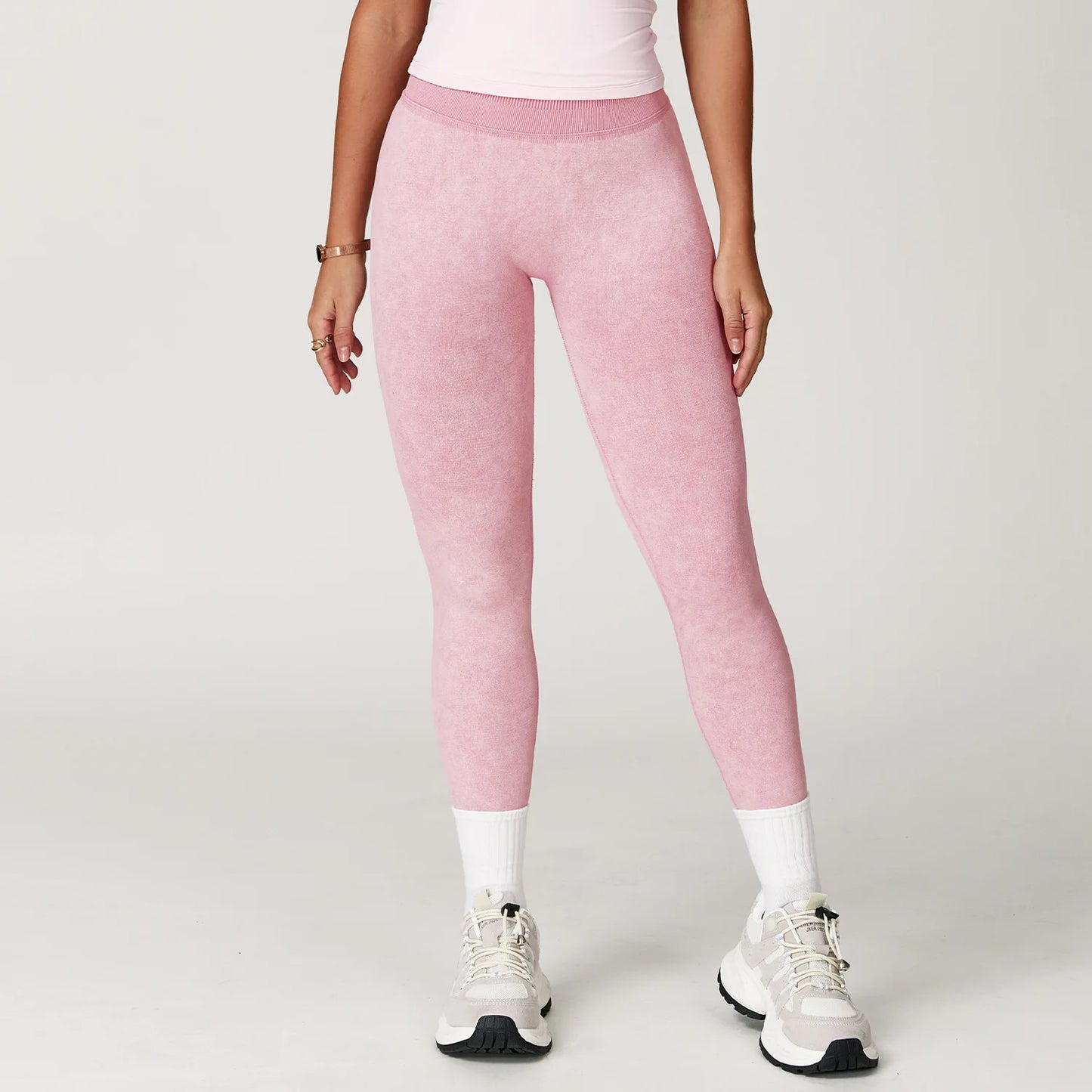 Seamless Yoga Leggings for Women | High Waisted Ribbed Workout Leggings with Stretch Compression Fit Skin pink