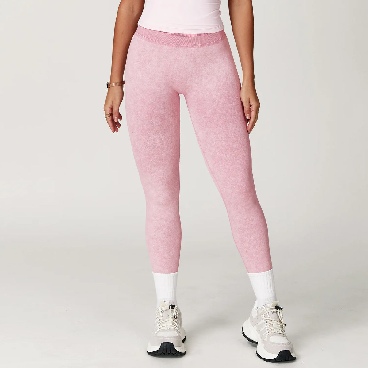 Women's High-Waisted Ribbed Yoga Leggings Skin pink