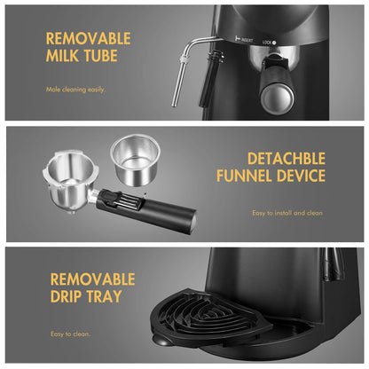 Steam Espresso Machine | 3.5 Bar Pressure, Milk Frother & 4-Cup Brewing