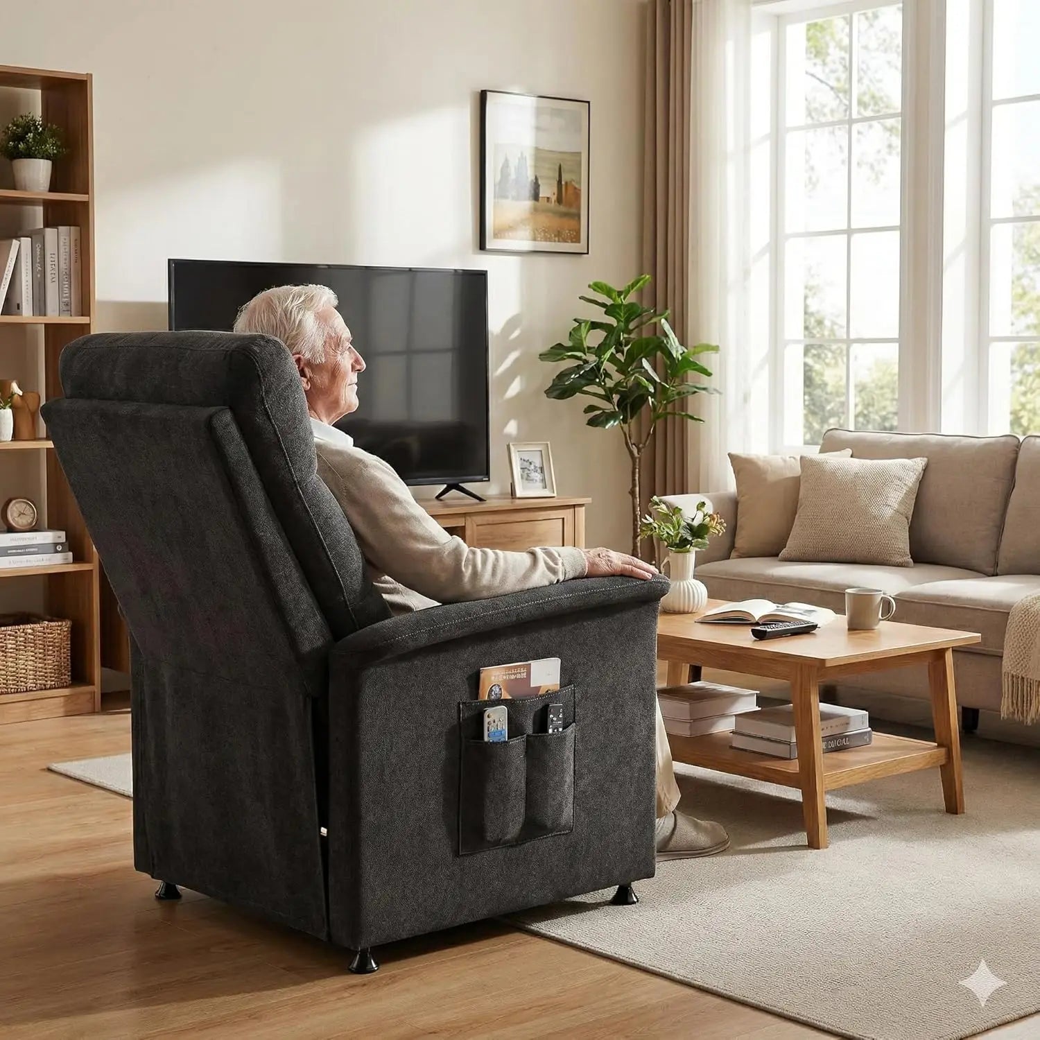 Power Recliner Chair with Massage and Heat | Electric Reclining Chair with 8 Vibration Nodes, Footrest & Side Pockets