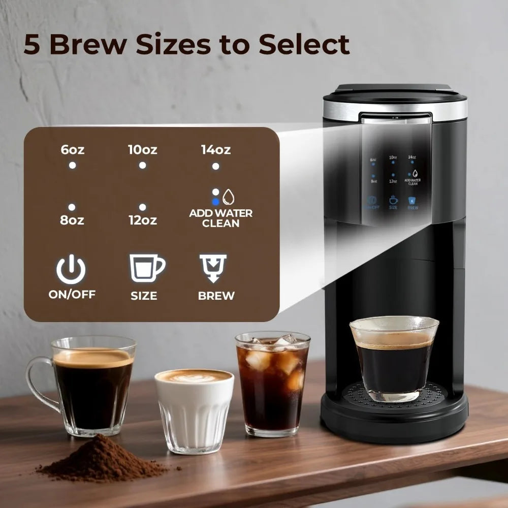 Single-Serve Coffee Maker for Pods and Grounds, 40 fl oz Tank