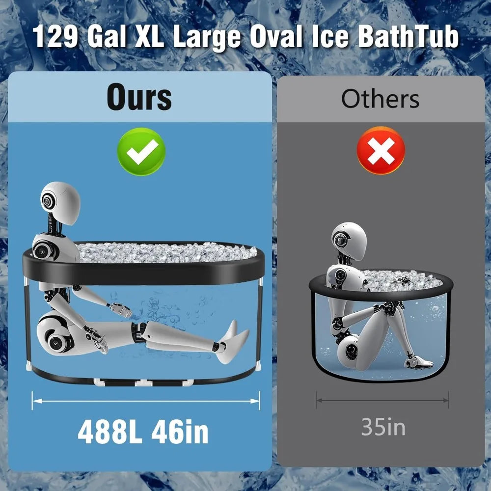 Ice Bath Tub | 129-Gallon Oval Cold Plunge Tub for Adults, Portable Insulated Recovery Bath for Home & Outdoor Use