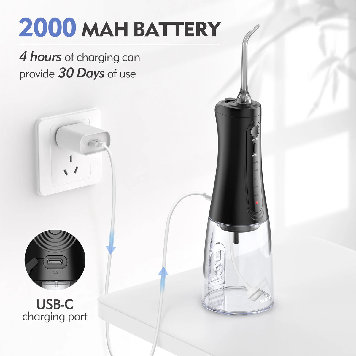 Cordless Water Flosser with 350 ml Tank, 5 Modes and USB-C Charging