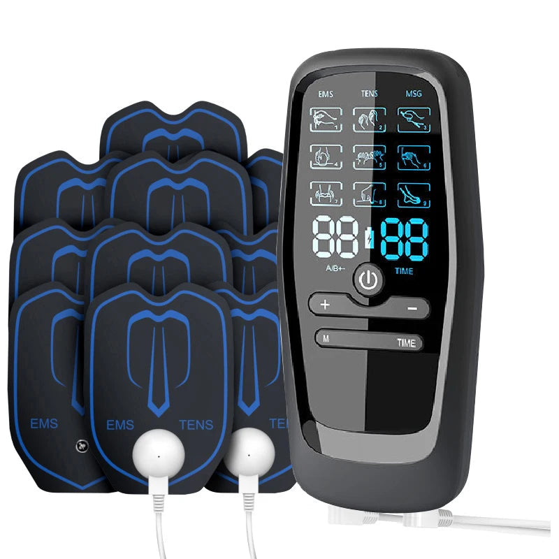 Rechargeable TENS & EMS Muscle Stimulator – 6 Modes, 19 Intensity Levels & 4 Reusable Electrode Pads