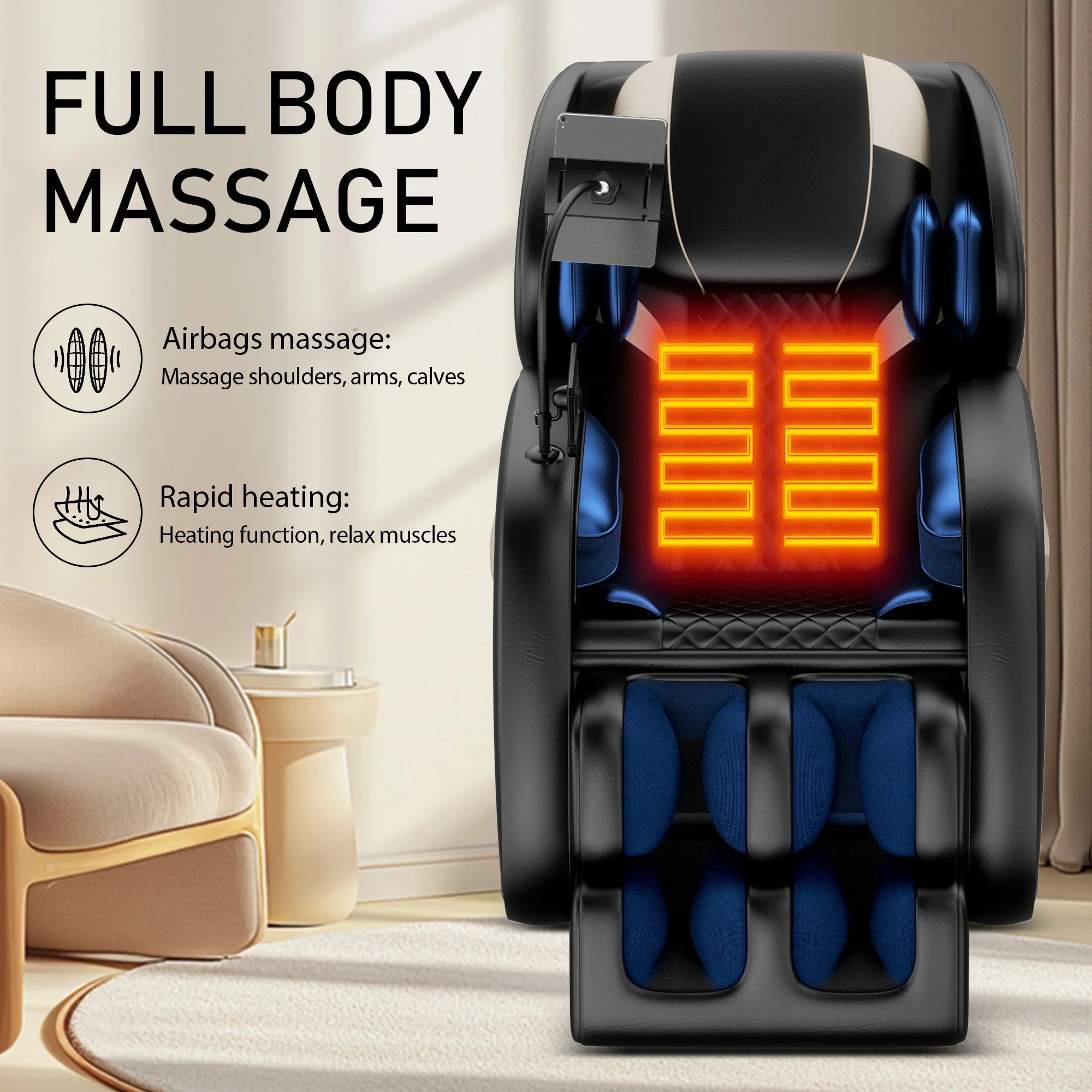 Zero Gravity Full Body Massage Chair with 6 Rollers | 24 Airbags, Waist and Leg Heat, Foot Rollers, Bluetooth & Touchscreen