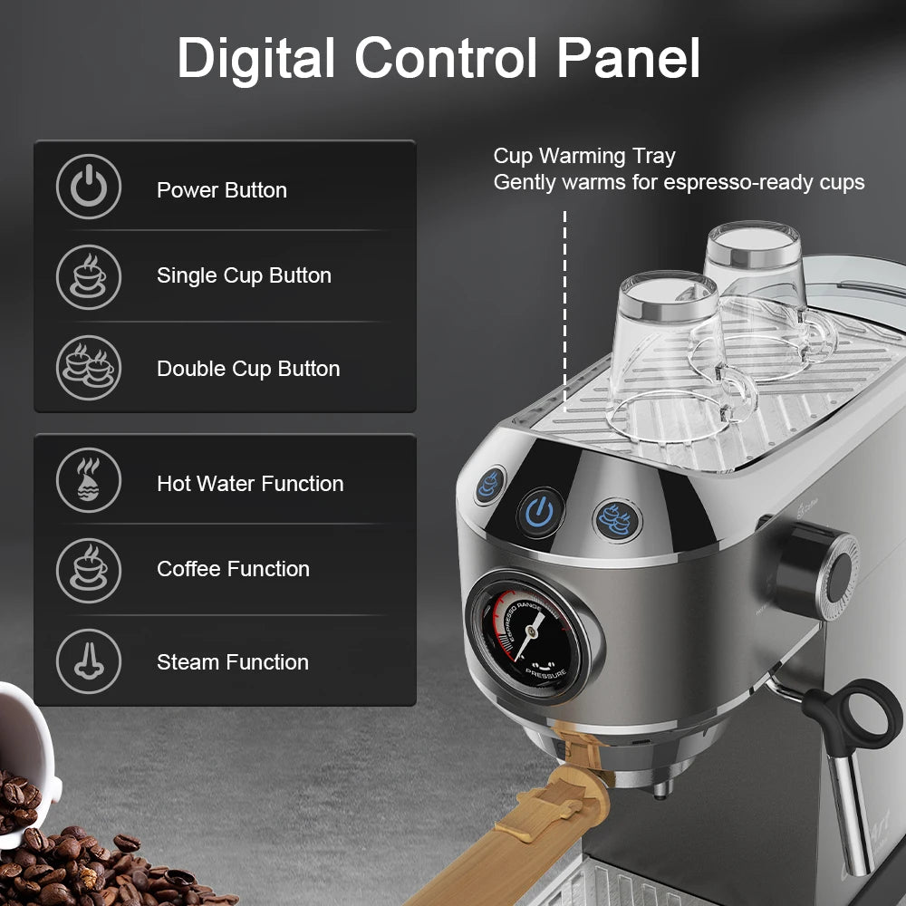 Espresso Machine with Steam Wand and 1.1 L Tank, Optional Separate Grinder