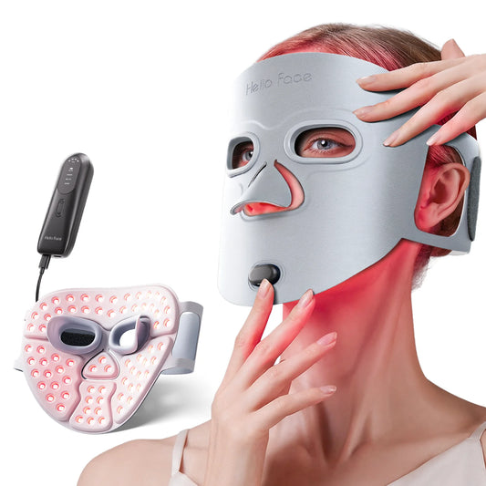 LED Face Mask Light Therapy | Wireless Red Blue Near Infrared Mask for Wrinkles, Acne & Skin Radiance Gray
