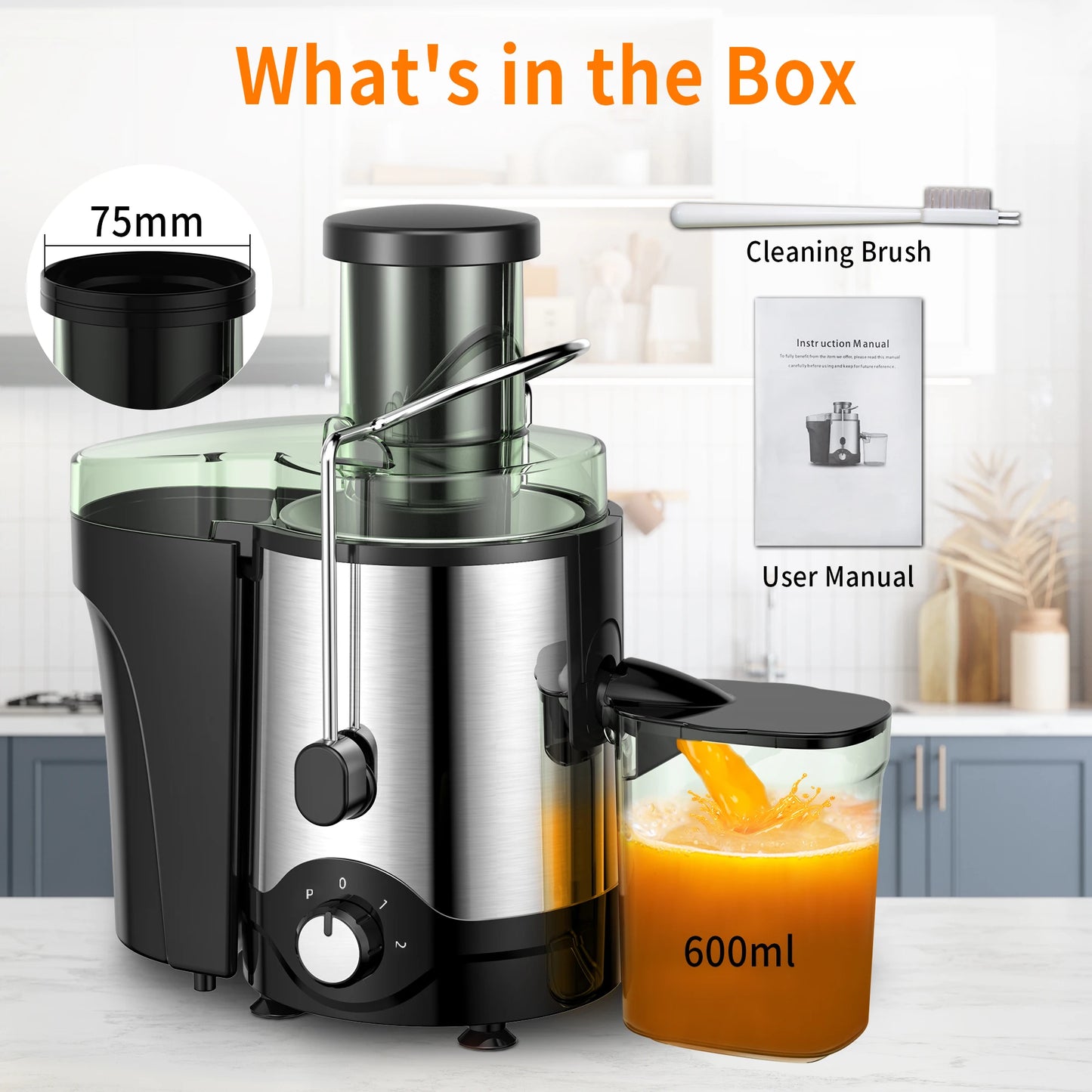 Centrifugal Juicer 600W | 3" Wide Chute, Dual Speed, Stainless Steel Blades