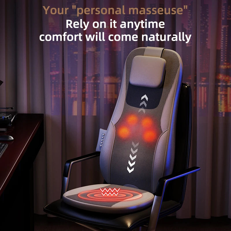 Massage Seat Cushion with Heat and Vibration | Dual-Rail Full Back Massager with 3 Modes, Spot Control & Home/Car Adapters
