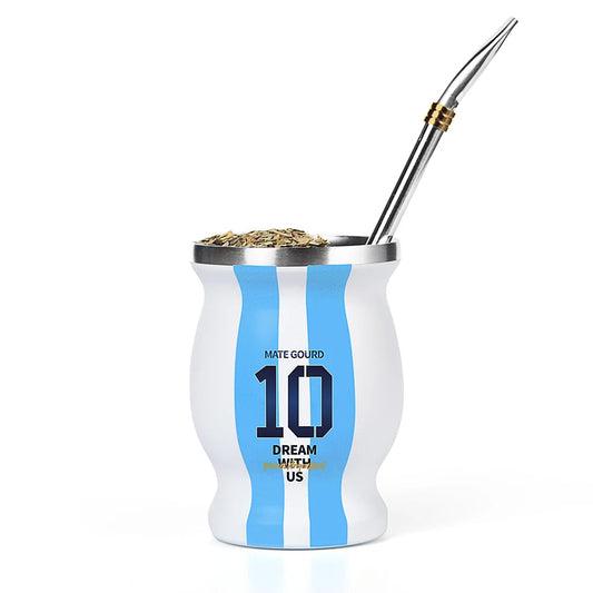 Yerba Mate Cup Set | Argentina-Inspired Stainless Steel Mate Gourd with Bombilla Straw & Cleaning Brush