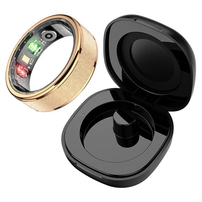 Smart Health Ring with Charging Case | Heart & Sleep Monitor | 5ATM Waterproof | Multi-Sport Modes Gold