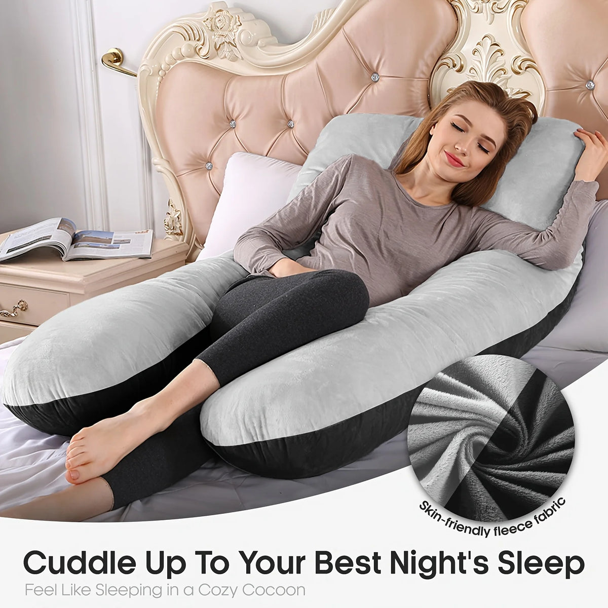U-Shaped Body Pillow with Removable Fleece Cover