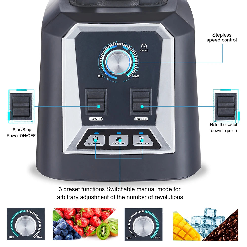 Professional Countertop Blender | 2200W Power, 3 Preset Programs & 2L BPA-Free Jar