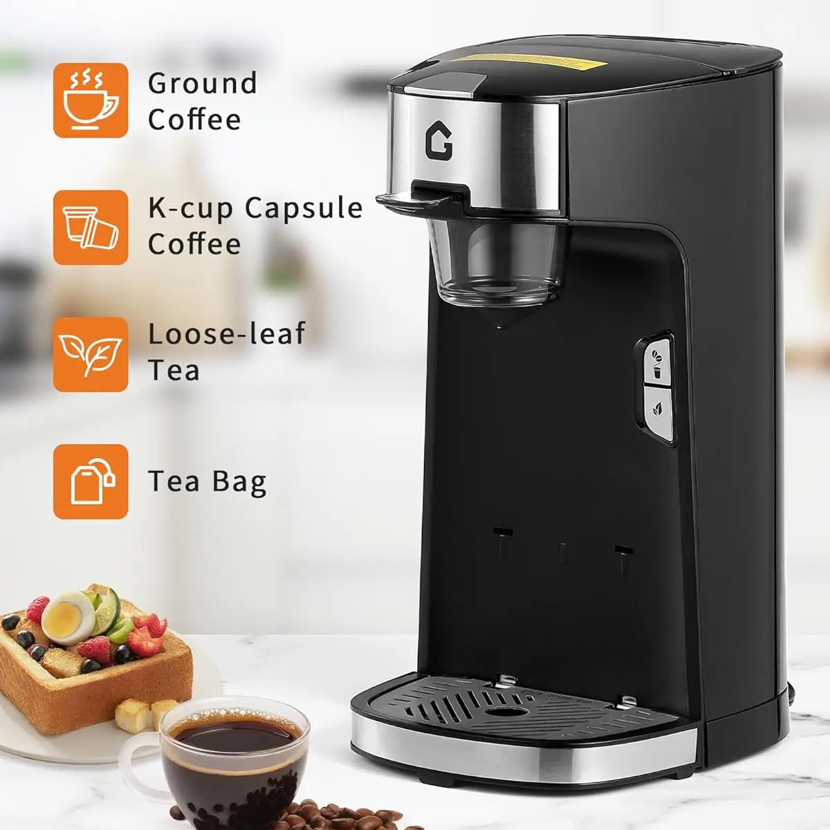 Single-Serve Coffee and Tea Maker for Cup-Style Pods, Grounds and Loose Tea