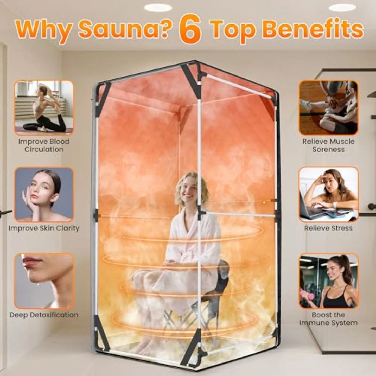 Portable Steam Sauna Tent | Full Size Home Sauna with 3L 1300W Steam Generator, Chair, Timer & 9 Heat Levels