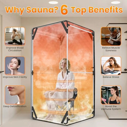 Portable Steam Sauna Tent | Full Size Home Sauna with 3L 1300W Steam Generator, Chair, Timer & 9 Heat Levels