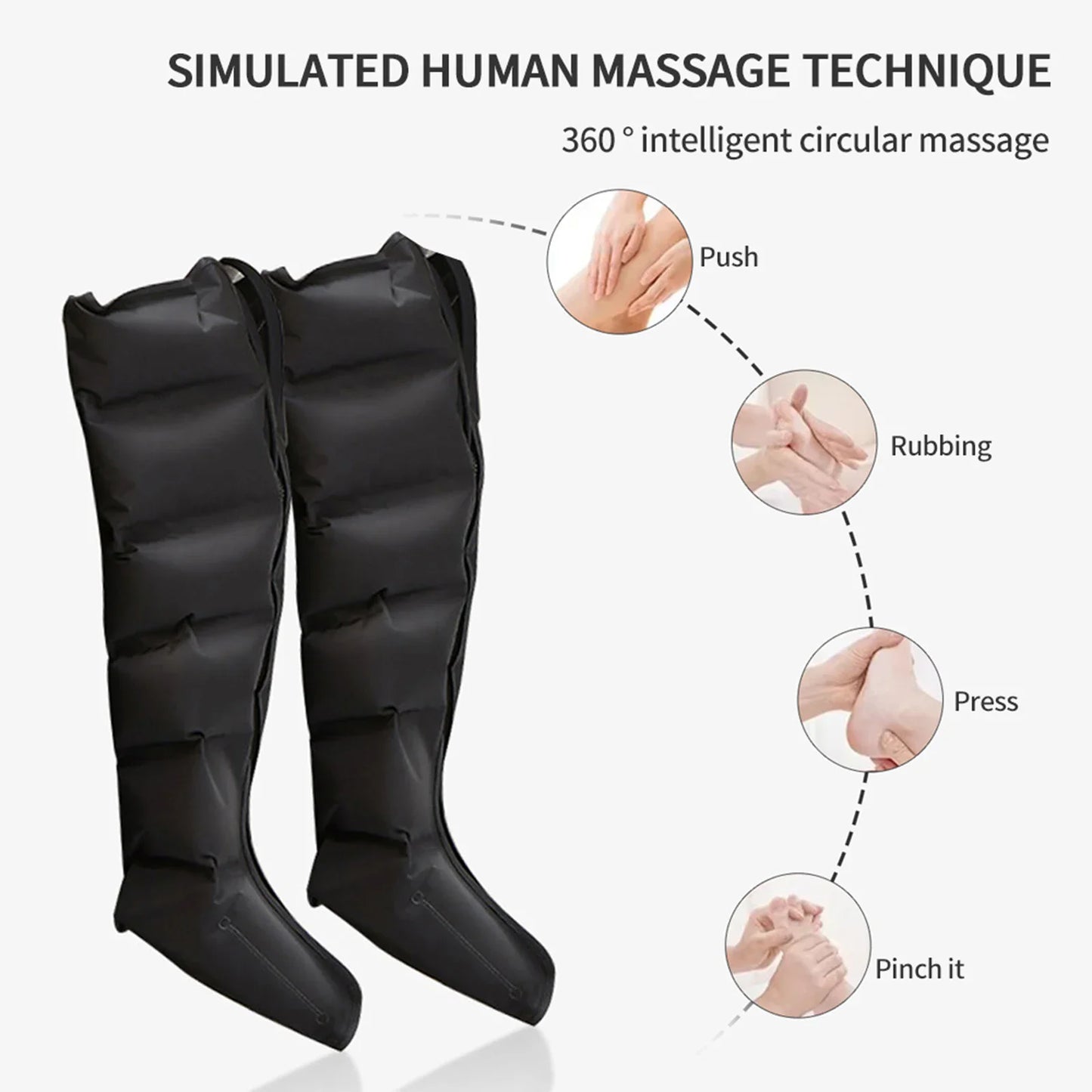 Air Compression Leg Massager Boots | 6-Airbag Foot, Calf & Knee Massage System with 3 Modes, 3 Intensities & LED Control