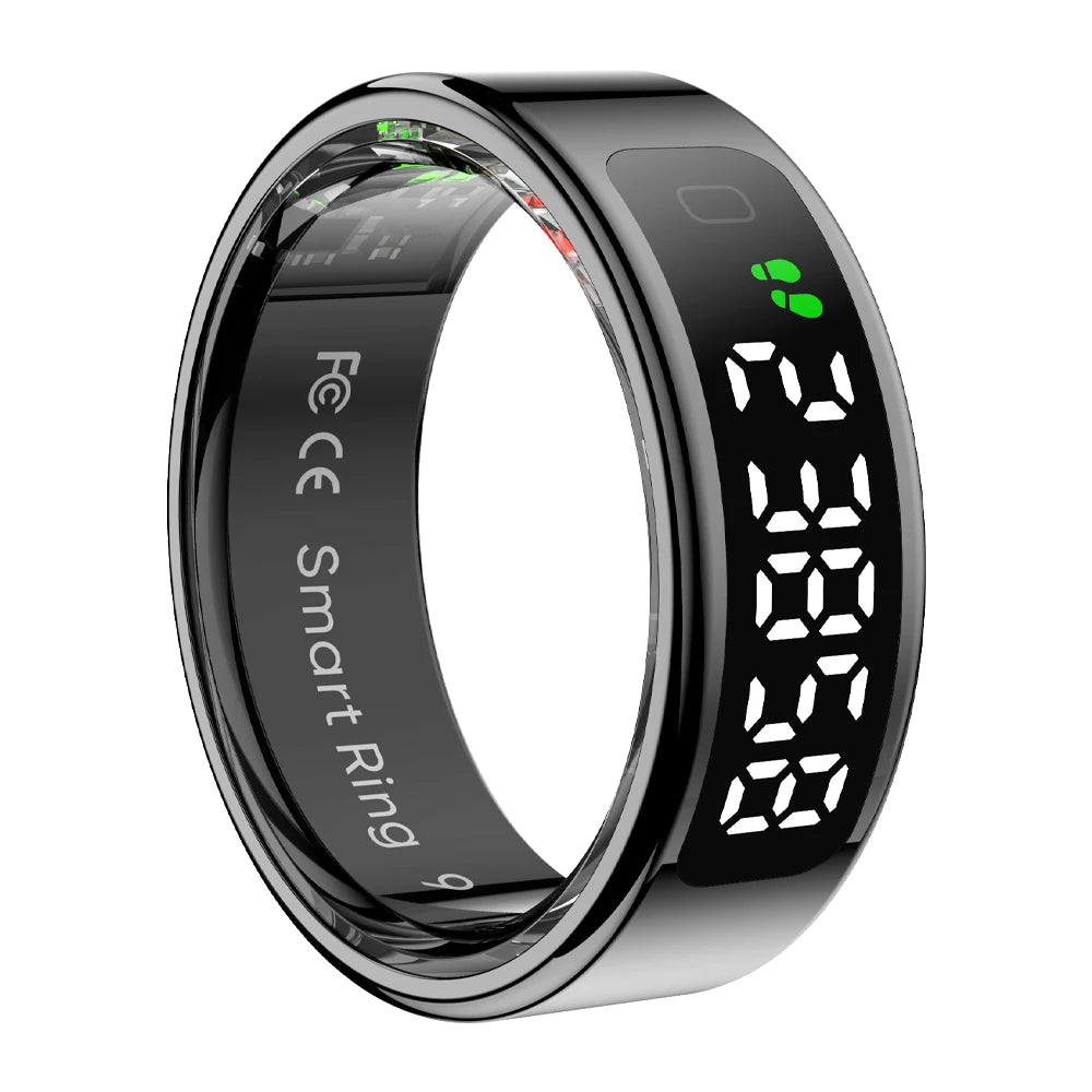Smart Fitness Ring with OLED Display | Heart Rate, SpO₂, Sleep, Stress & Activity Tracking, 5ATM Waterproof and Wireless Charging Black