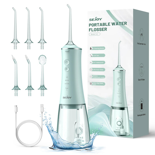 Cordless Water Flosser | 280ml Portable Oral Irrigator | 4 Modes, 6 Tips, USB Rechargeable | 30-Day Battery & IPX7 Waterproof for Deep Dental Cleaning Green