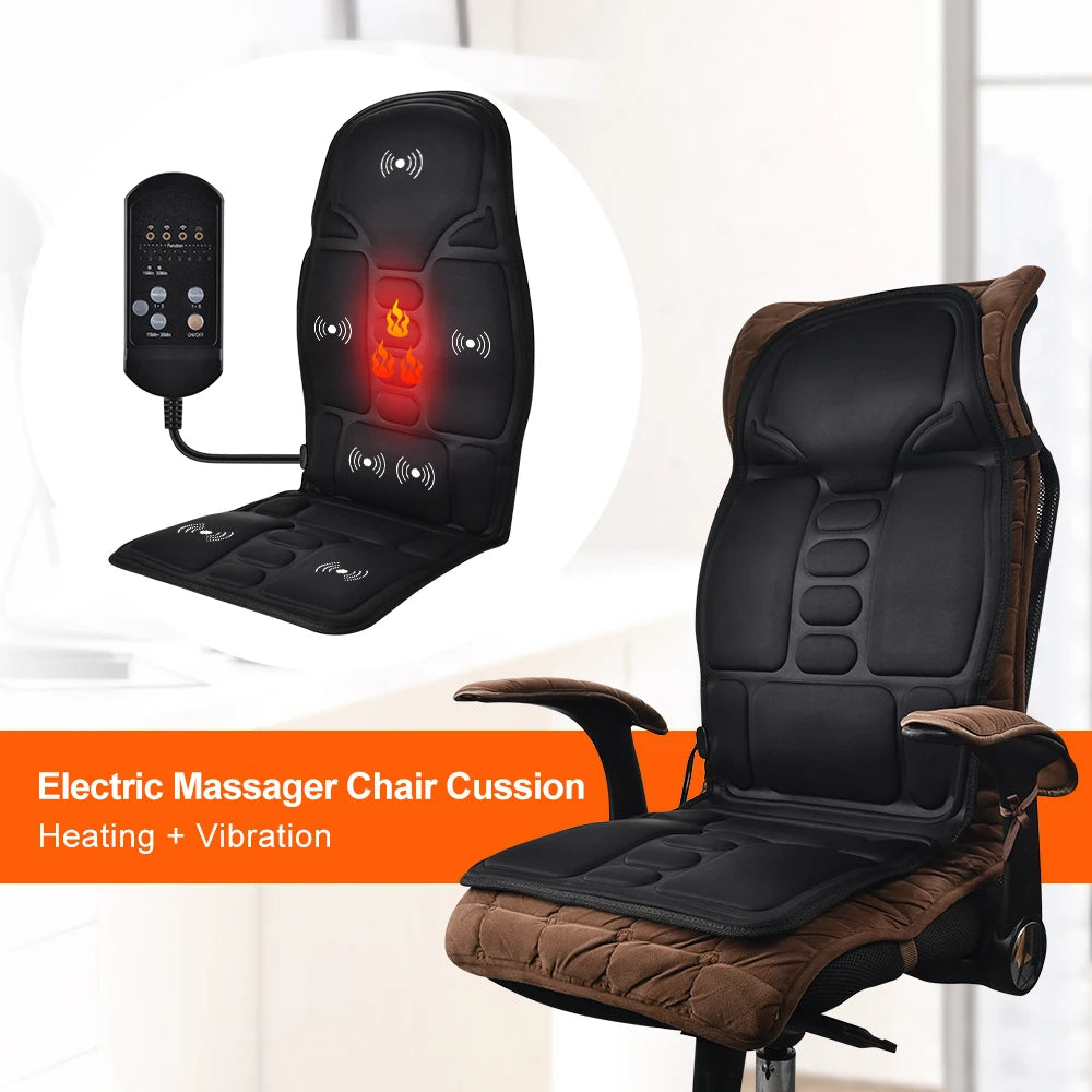 Full Body Vibration Massage Cushion with Heat | 7 Motors, 8 Modes, 3 Intensities & Home/Car Power Adapters