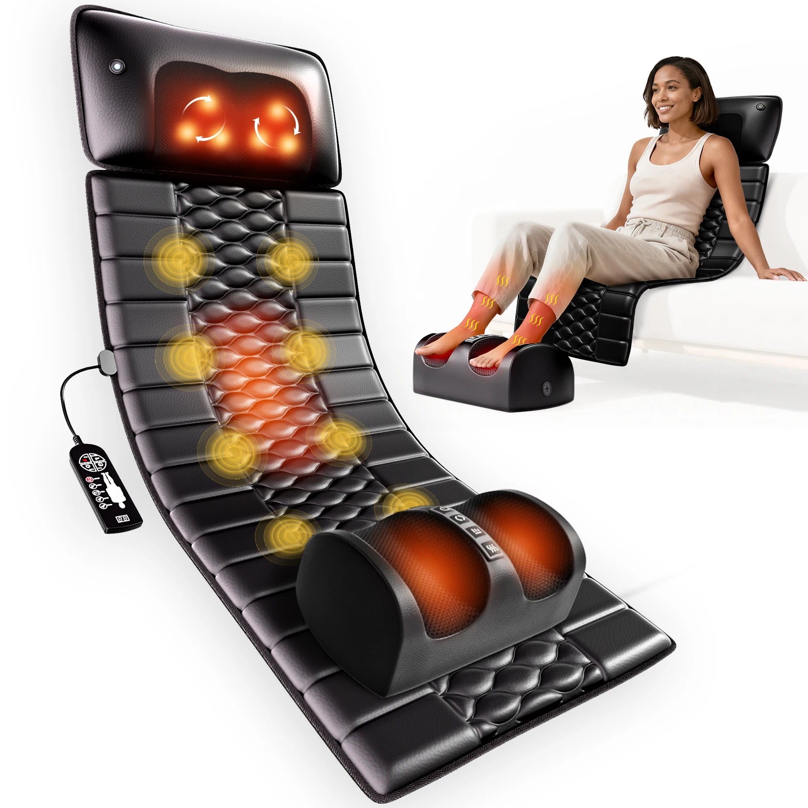 Full Body Massage Mat with Heat, 10 Vibration Points & 9 Modes | Shiatsu Back Massage Pad with Adjustable Intensity and Timer