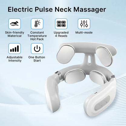 Cordless EMS Neck Massager with Heat | 6 Modes, 15 Intensity Levels, Hands-Free Fit & 15-Minute Auto Shut-Off