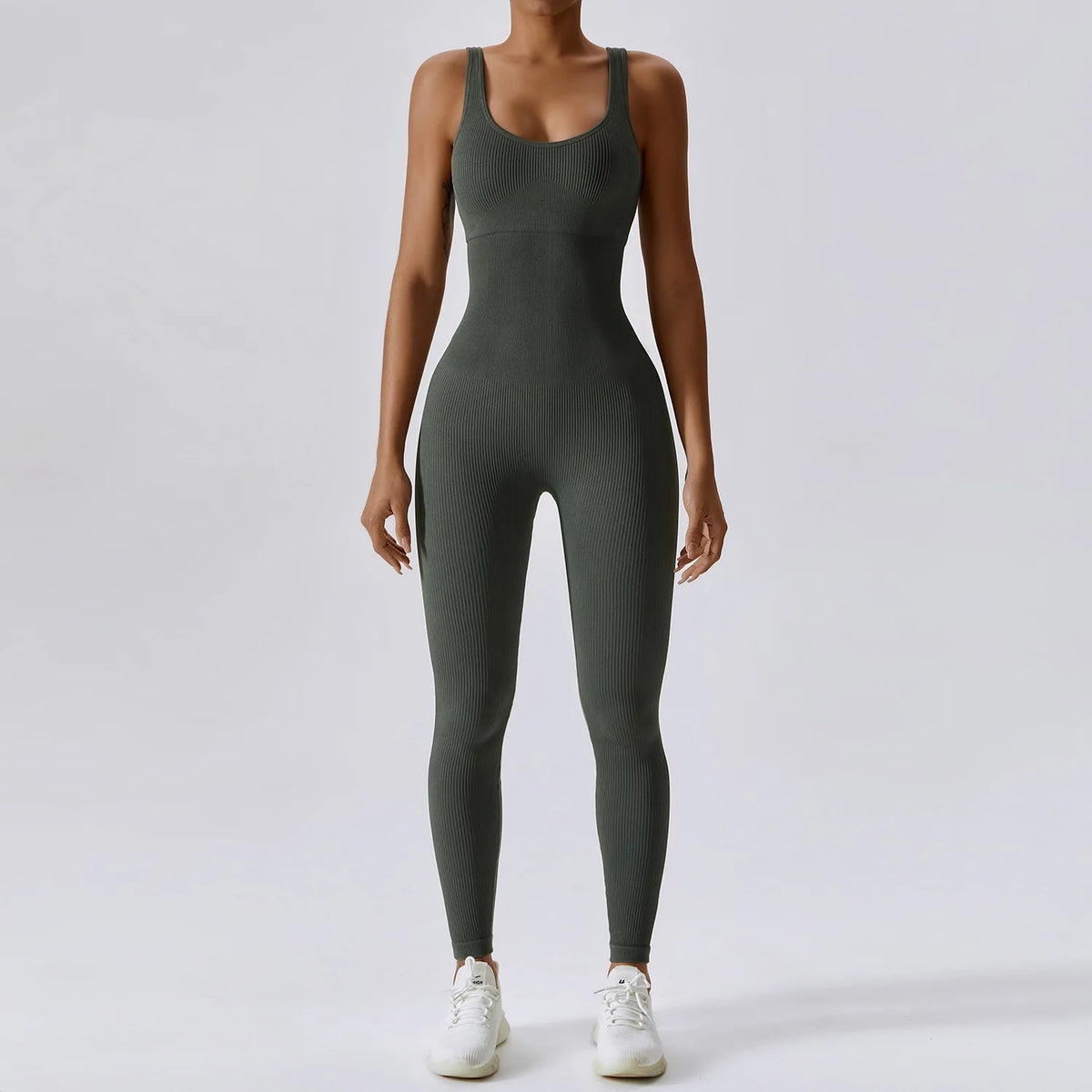 Women's One-Piece Stretch Yoga Jumpsuit Olive Green