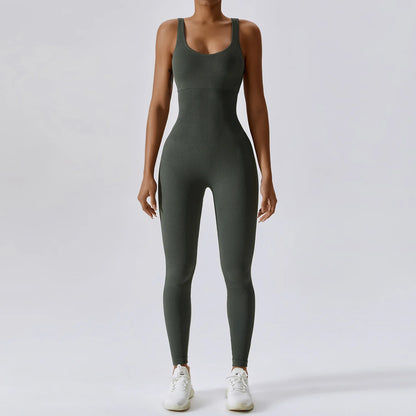 Yoga Jumpsuit for Women | Seamless One Piece Workout Bodysuit with Quick-Dry Stretch Compression Fit Olive Green