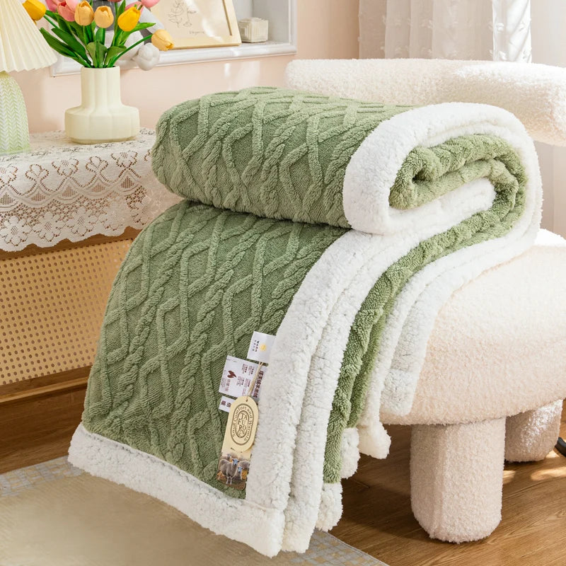Textured Fleece Blanket with Sherpa-Style Backing Avocado Green