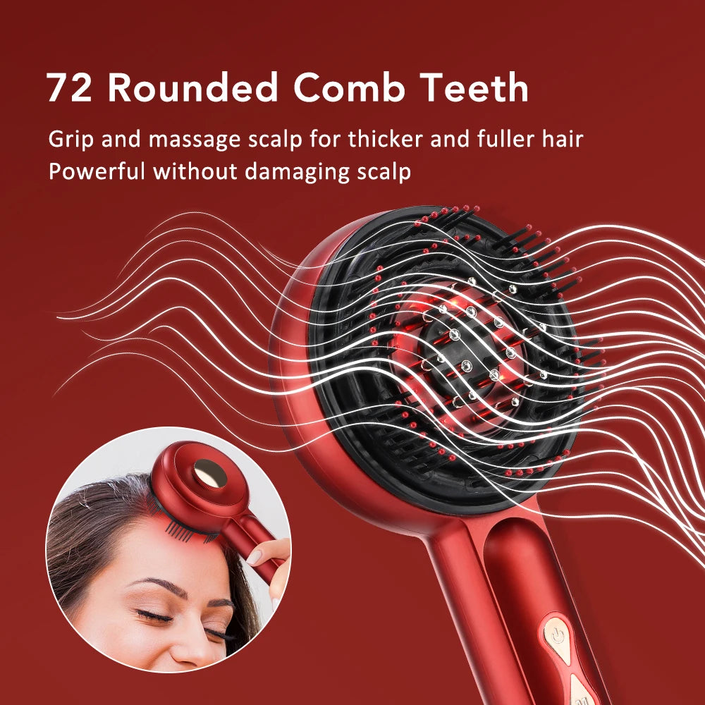 Red Light Scalp Massager Comb with 660nm LED | 3 EMS Intensities, Red Green Blue Modes, 6ml Oil Applicator & USB-C