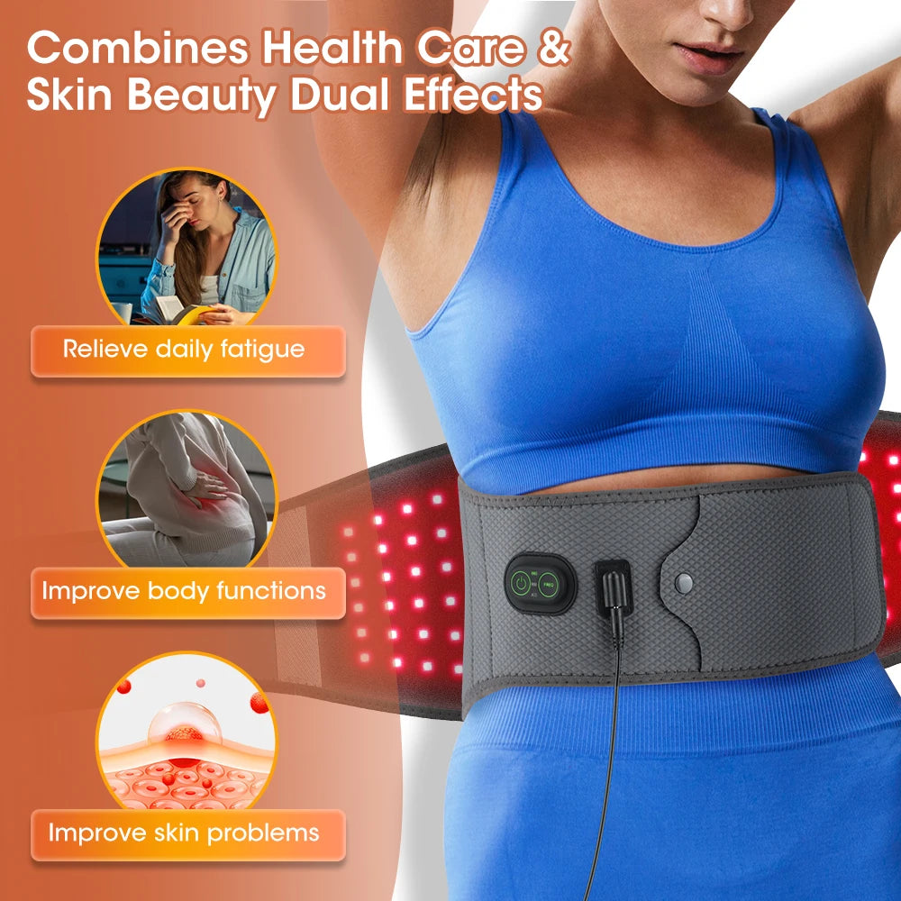 Red Light Therapy Belt | 660nm 850nm Near Infrared Waist Wrap for Lower Back, Lumbar Support & Pain Relief