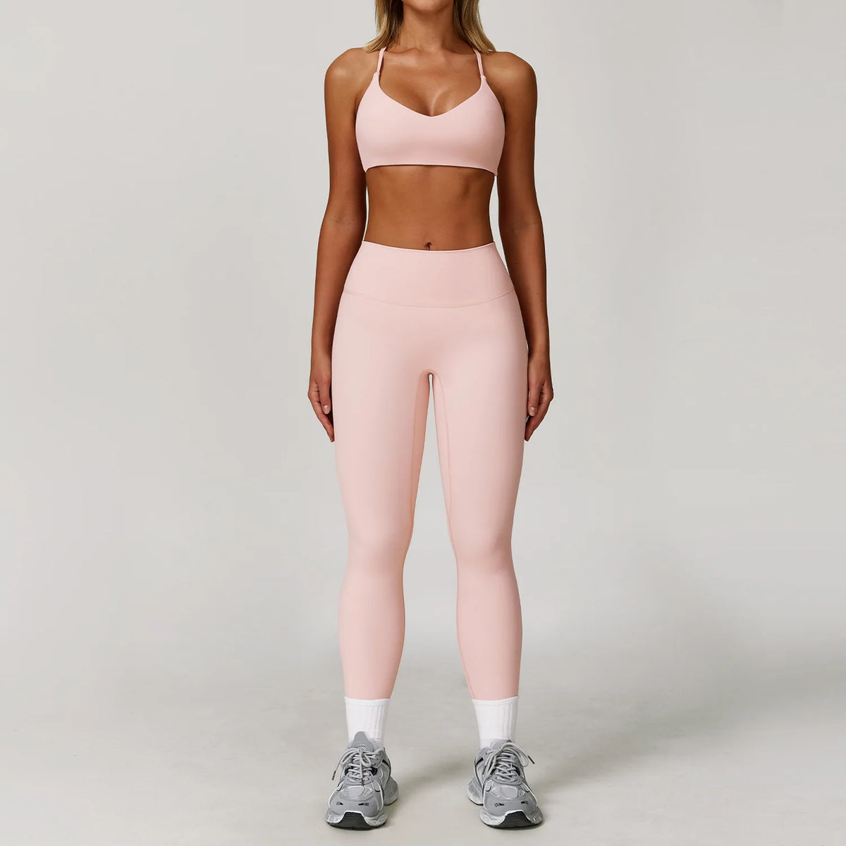 Women's Yoga Activewear Sets with Shorts, Leggings or Flared Pants Peach powder 2PCS-3