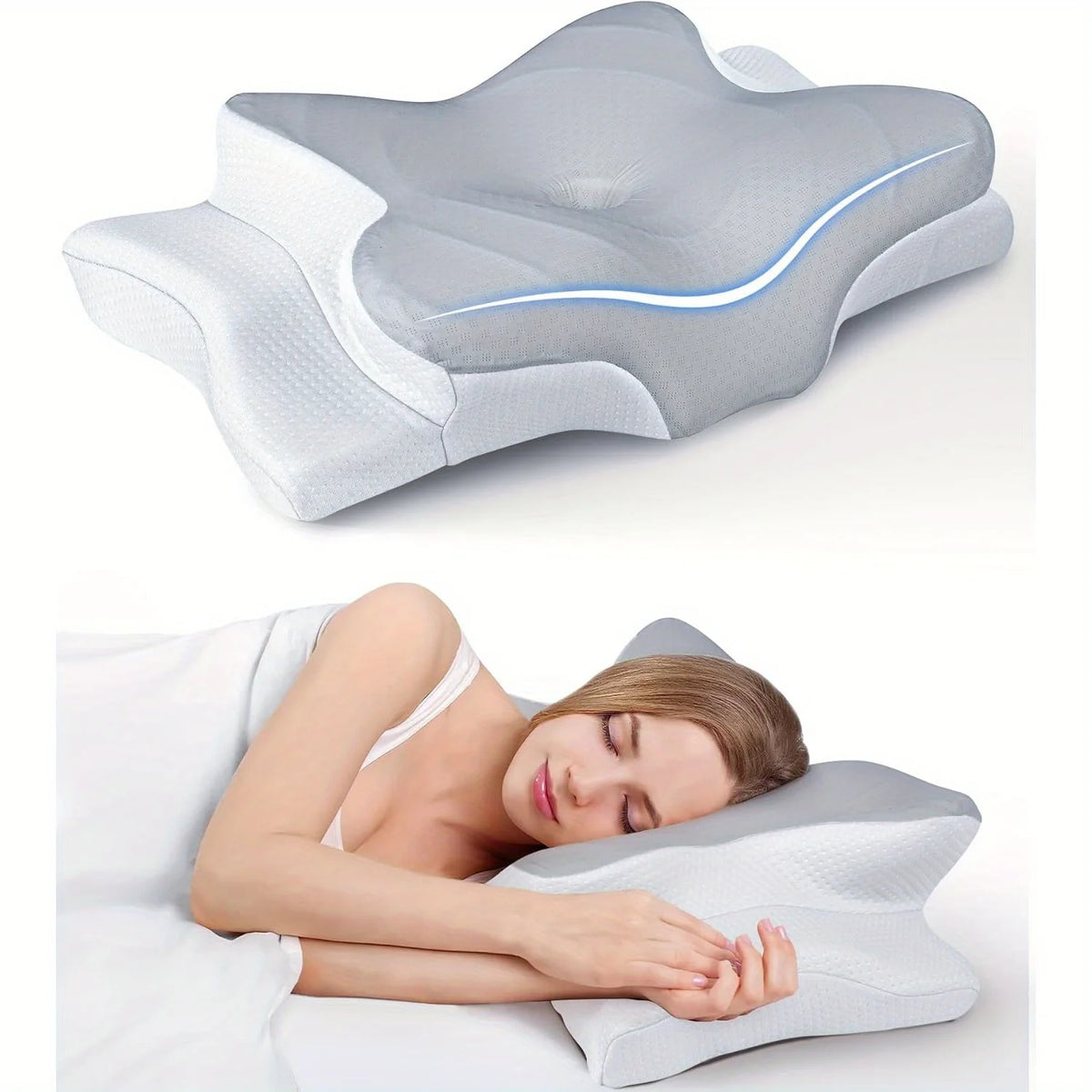 Contour Memory Foam Neck Pillow with Arm Supports Gray