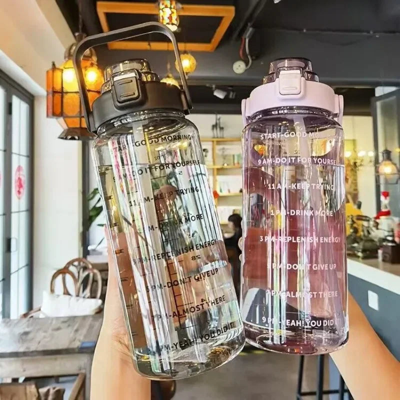 68oz Motivational Water Bottle | 2L BPA-Free Bottle with Time Marker & Straw | Leakproof, Reusable Hydration Tracker for Gym, Office & Travel