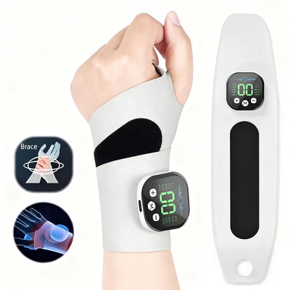 Wrist Massager | Cordless EMS Wrist Brace with Vibration, 10 Massage Modes & USB Rechargeable Design White
