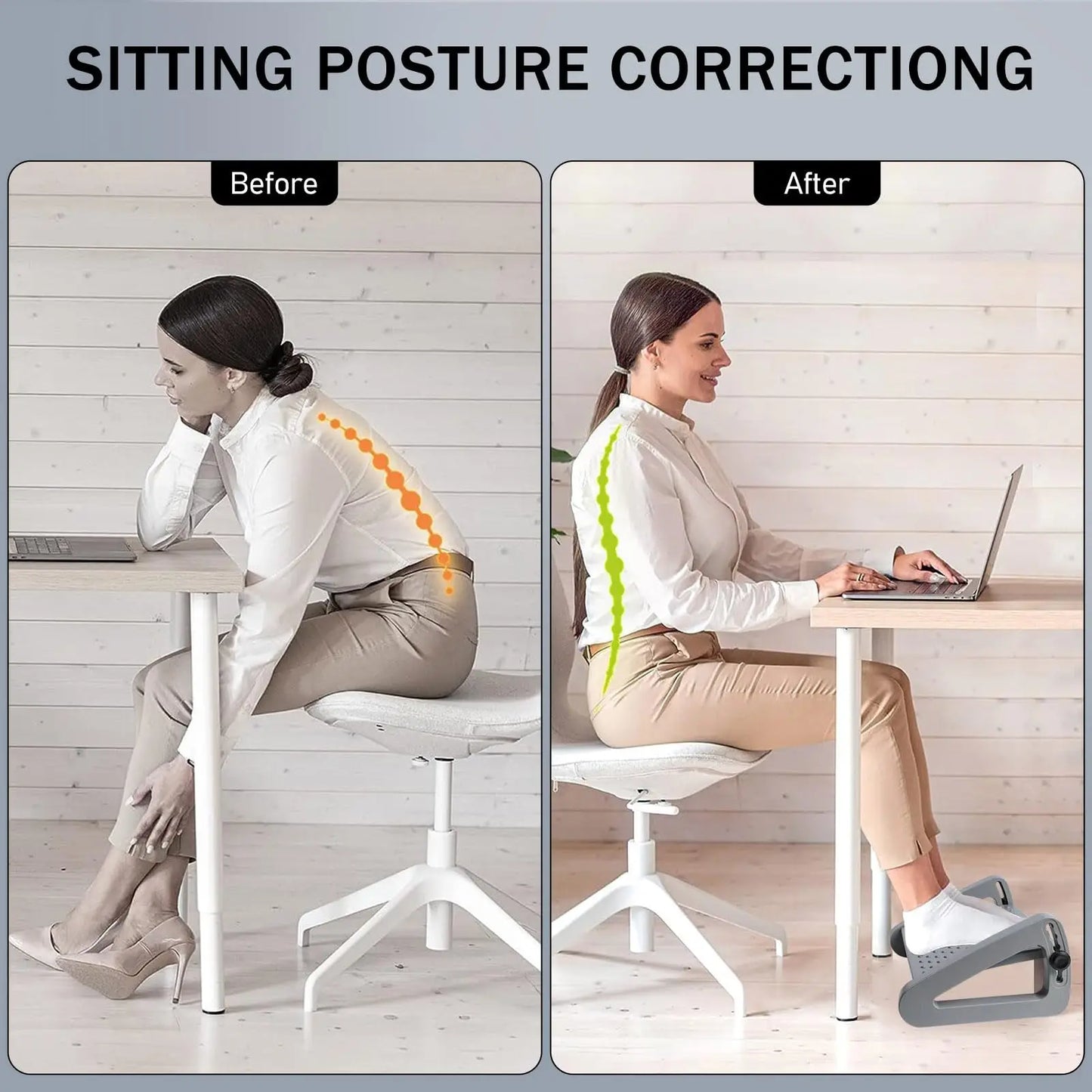Adjustable Under Desk Foot Rest with Massage Rollers | 6 Height Levels, Tilting Platform & Non-Slip Office Foot Stool