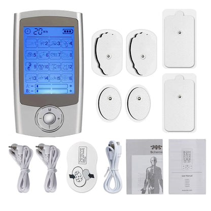 Portable TENS & EMS Pain Relief Massager | Dual Channel Muscle Stimulator with 16 Modes, 10 Intensity Levels, Rechargeable for Back & Neck Pain