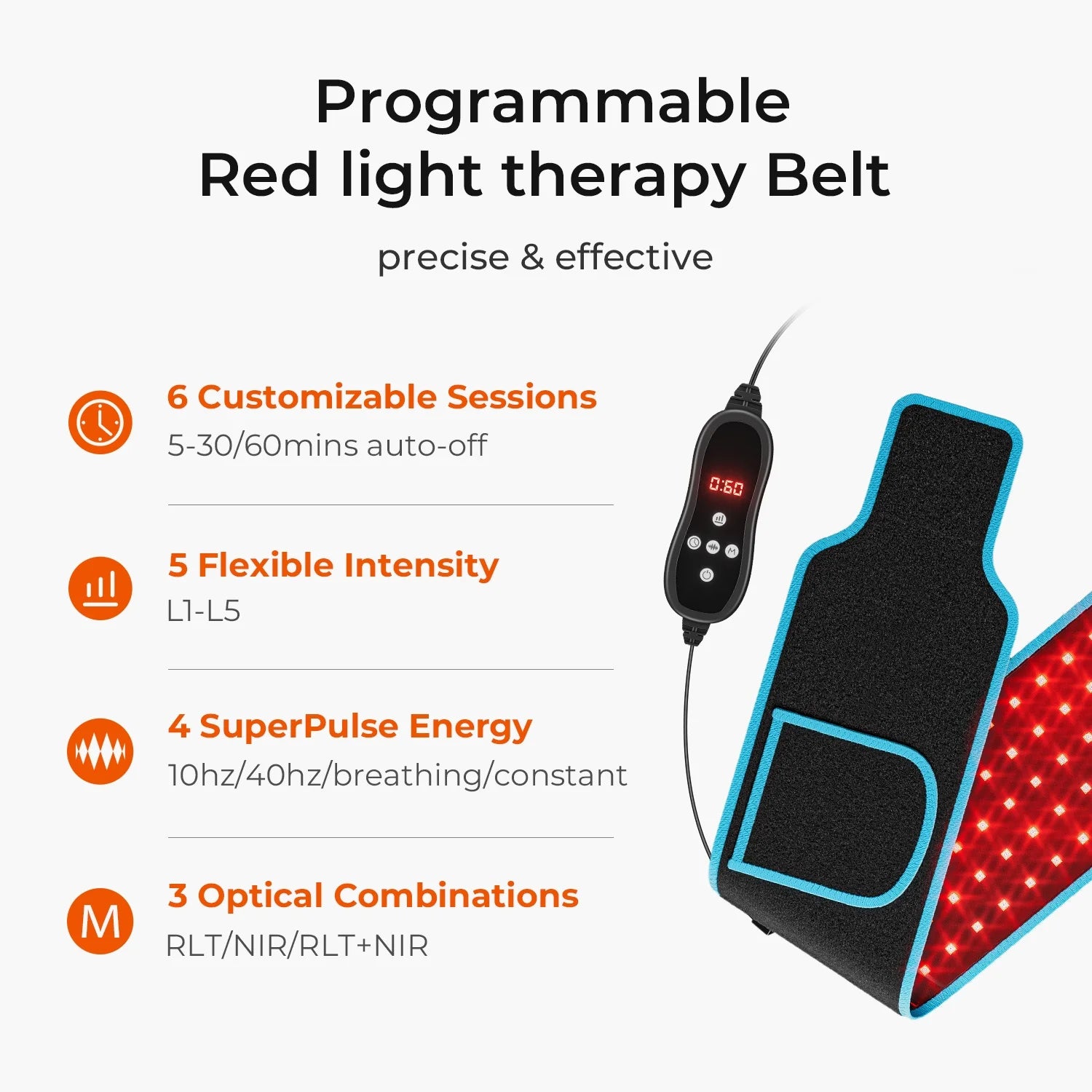 660nm and 850nm Red Light Belt | High-Output Infrared LED Wrap with 4 Modes, 15–30 Minute Timer & Flexible Body Fit