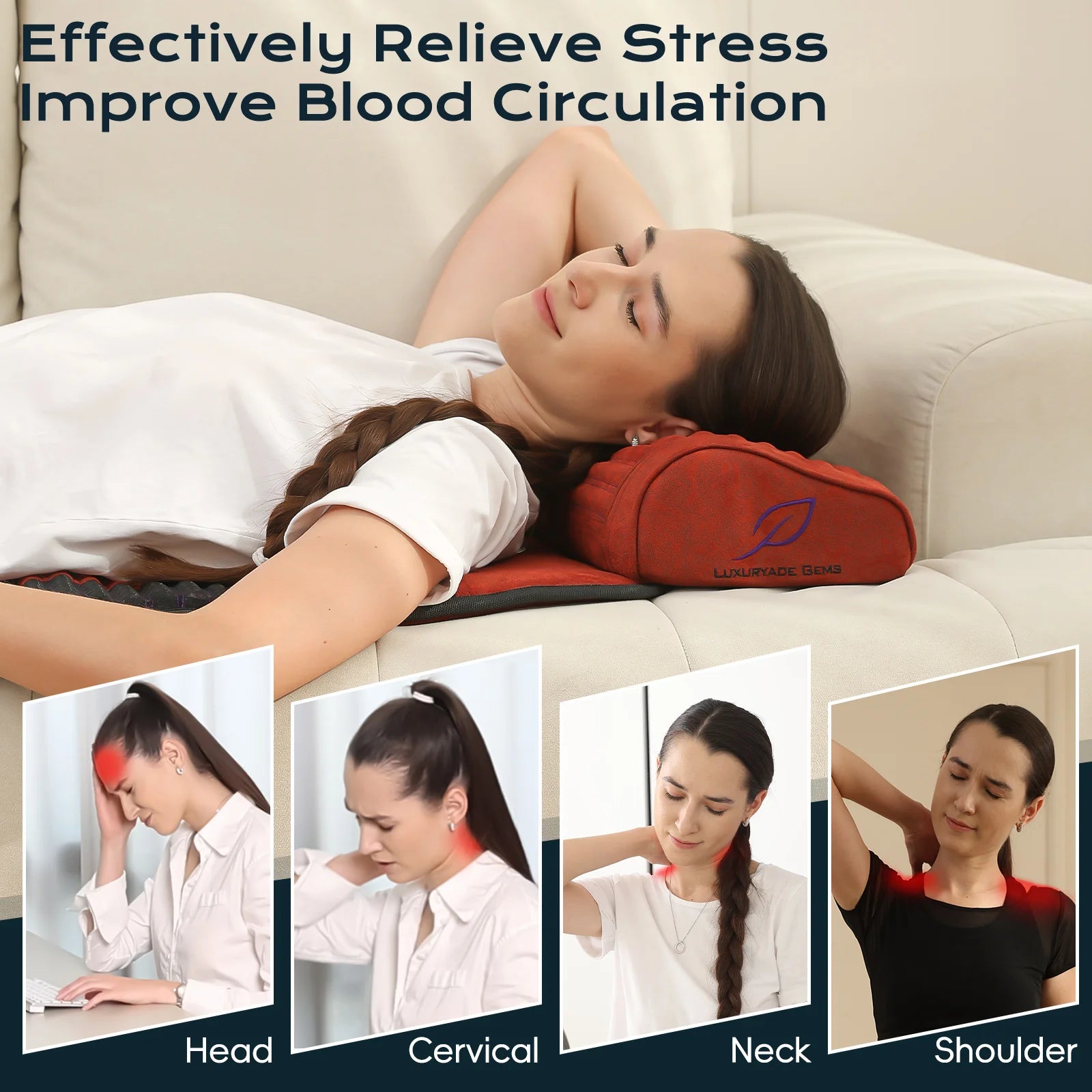 PEMF Infrared Heating Pillow for Neck and Shoulders | Amethyst & Jade Crystal Cushion, 85–159°F, 3–64Hz & Timer