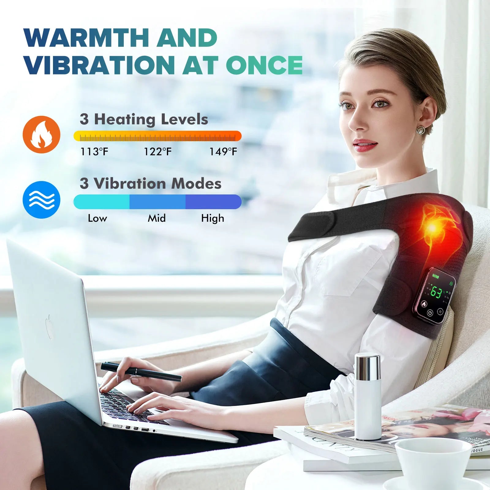Cordless Heated Knee Massager Pad with Vibration | 3 Heat Levels, 3 Massage Modes, 4000mAh Battery & Adjustable Joint Straps