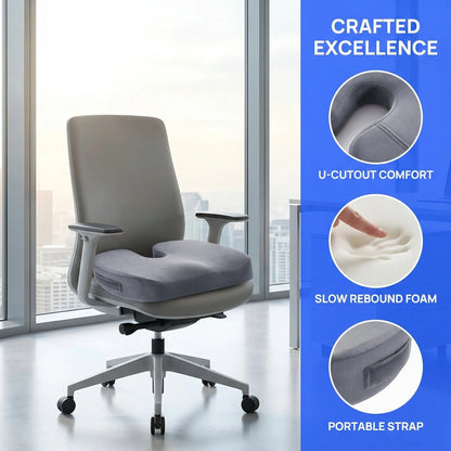 Cooling Gel Memory Foam Seat Cushion | Coccyx Cutout Office Chair Pillow with Non-Slip Base & Breathable Cover