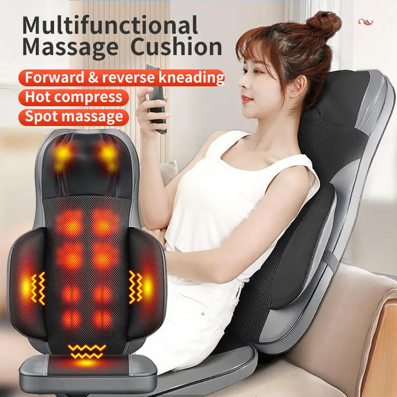 Massage Chair Cushion with Heat | 8D Kneading Neck and Back Massager with Vibration, Lumbar Compression & Remote