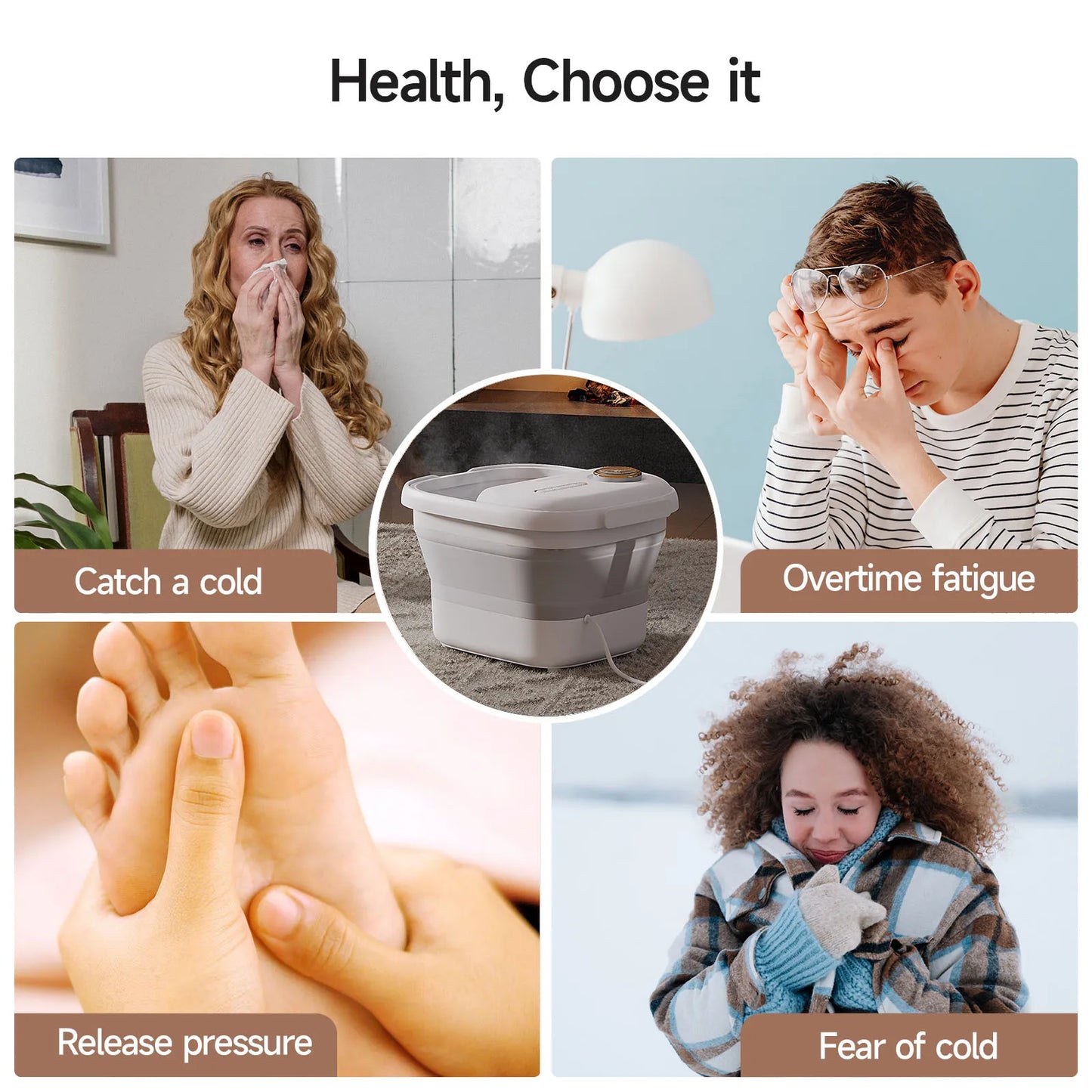 Foldable Heated Foot Spa Bath Massager with Bubbles, 4 Rollers & Red Light | 95–118°F Temperature Control, Timer & Drain