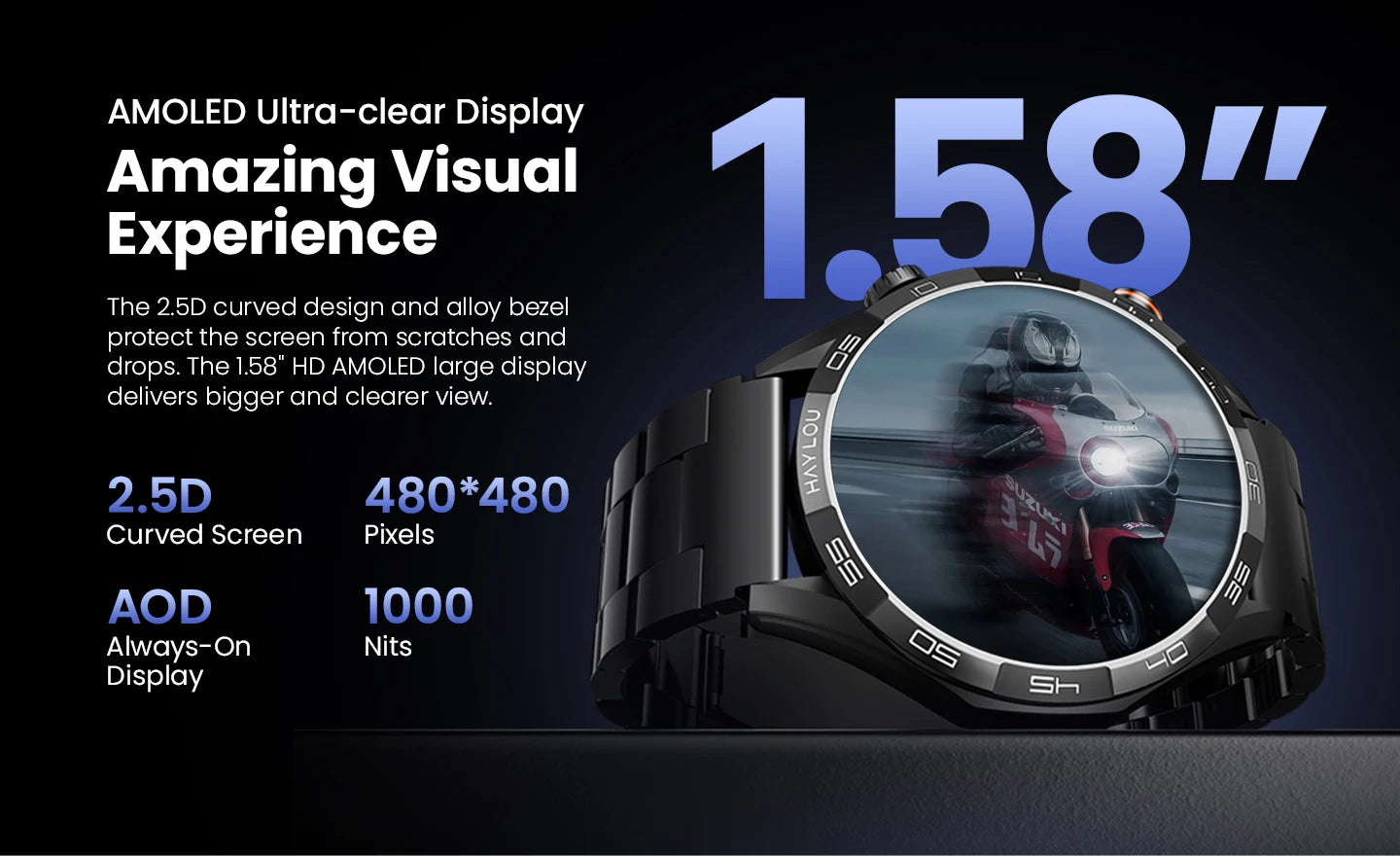 Solar 5 Smartwatch | 1.58" AMOLED Display, Bluetooth Calls, 100+ Sports Modes & 24H Health Monitoring